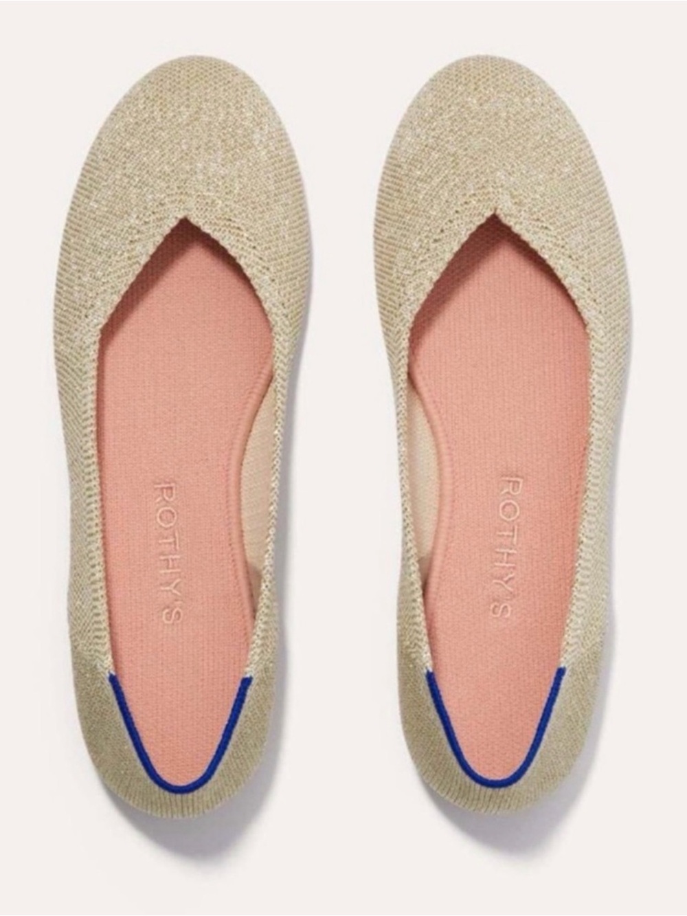 Rothy’s The Flats Round Toe Gold Metallic With Pink Insoles Womens Size 11.5